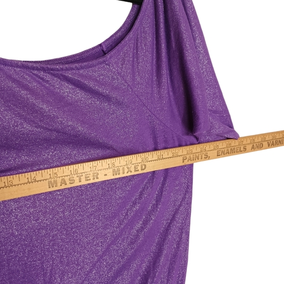 TWIST TEES Purple Shimmer Glitter Boat Neck Asymmetrical Hem Top 1 (1X) - Picture 3 of 7